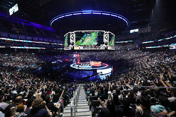 SAN FRANCISCO, CALIFORNIA - NOVEMBER 05: A general view inside Chase Center during the League of Legends World Championship Finals between T1 and DRX on November 05, 2022 in San Francisco, California.